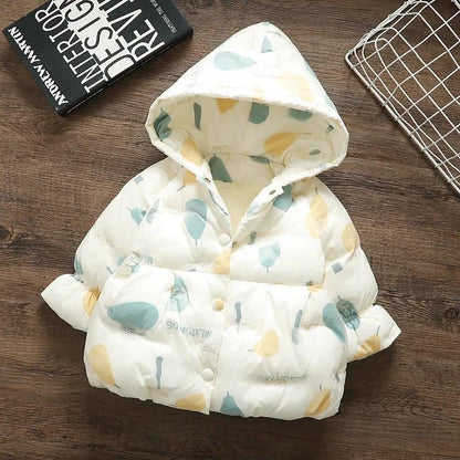 Plus Velvet Autumn and Winter Children's Padded Jacket Girls Hooded Padded Jacket 0-4 Years Old Warm Cotton Jacket Down Jacket