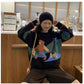 Pofulove Autumn Winter Drop Shoulder Sweater Women Fashion Korean Loose Jacquard Wild Sweater