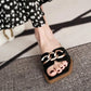 Full-leather Metal Buckle Open-toe Sandals and Slippers Women's Summer Square Head Flat-bottomed Fashion Half Slippers