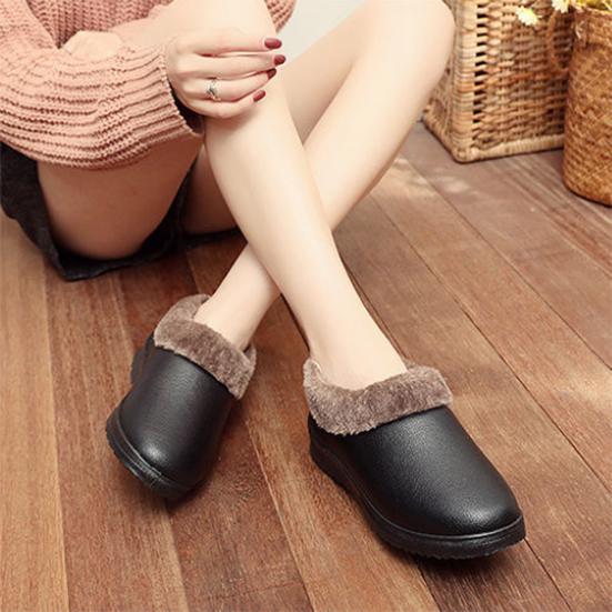 Women's Winter Large Size Cotton Shoes Plus Velvet Thick Cotton Shoes PU Surface Waterproof Non Slip Flat Snow Shoes
