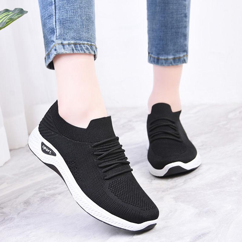 Women's Single Shoes Stretch Mesh Cotton Casual Breathable Sneakers Lazy One-legged Soft-soled Cloth Shoes