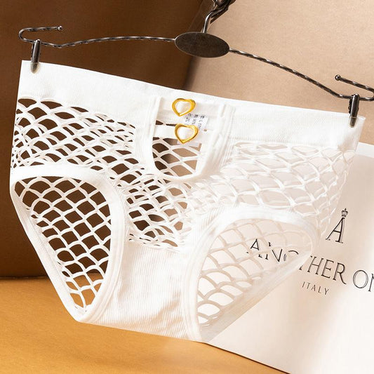 Feminine Lace Cotton Panties Large Mesh Mesh Hollow Waist Underwear Ladies Metal Breathable Briefs