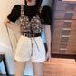 Summer Korean Version  The White Simple Short-sleeved T-shirt Plus Sweet Floral Sling Two-piece Jacket Women