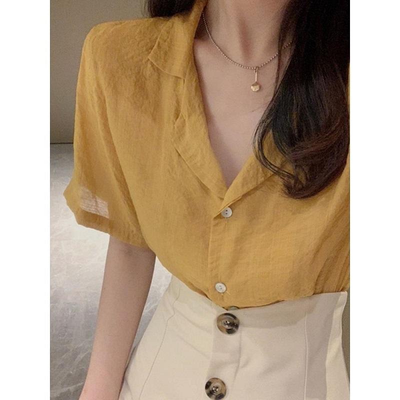 Summer Retro Goddess Skirt Two-piece Set V-neck Cotton Linen Short-sleeved Shirt High Waist Button Flower Edge A-line Skirt Suit