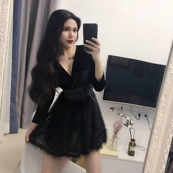 Women Tshirt mini Dress  V-neck Dresses Long Sleeve Casual Sexy Dress