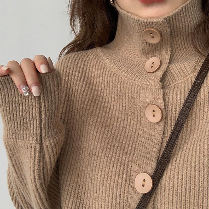 Spring  Autumn Design Sense Lapel Solid Color Vertical Pattern Sweater Cardigan Girl Student Casual Fashion All-match Knitted Cardigan