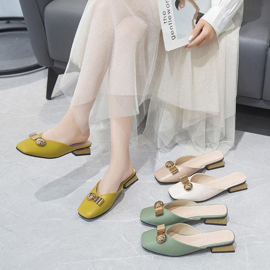 Size 35-40 Women All-match Shiny Slippers Outdoor Diamond High Heels Bohemian Beach Wear-resistant Non-slip Office Lady Baotou Sandals