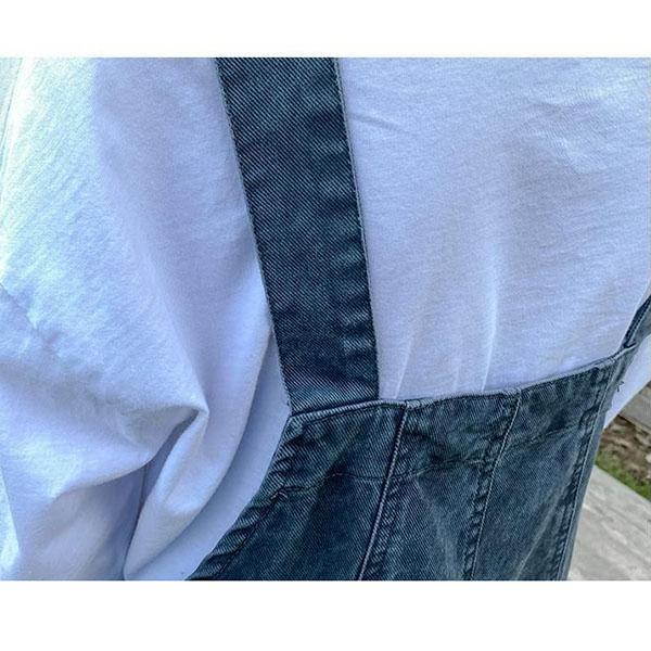 Women Vintage Denim Suspenders Pants Spring and Autumn Loose Versatile Western Style Casual Wide Leg Capris