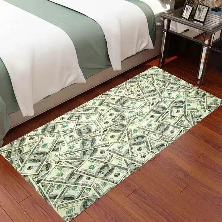 US Dollar Bedroom Personality Creative Dollar Gold Carpet Long Square Bay Window Balcony American Bedside Blanket Entry Tide Brand Carpet