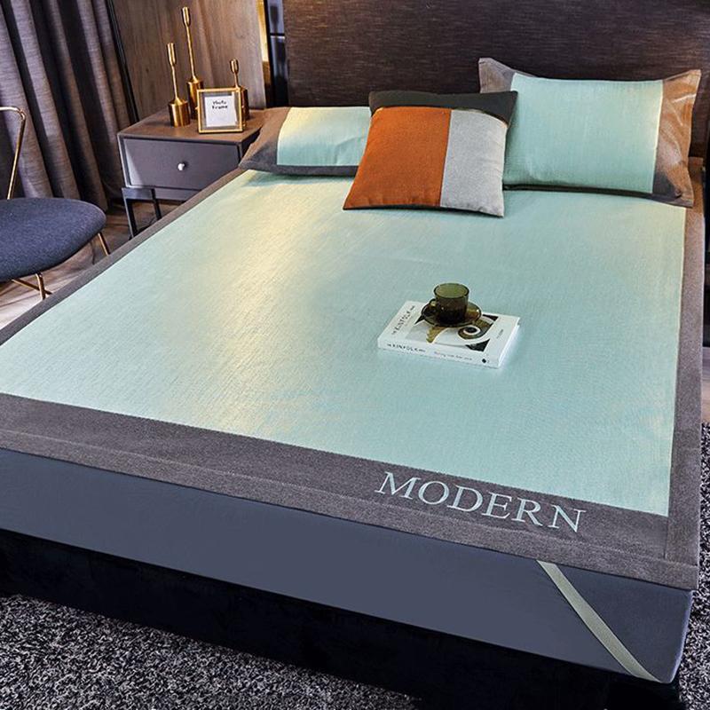 Three-piece Summer Skin-friendly Ice Silk Bed Sheet Mat Washable Non-slip Bedding Protection Cover