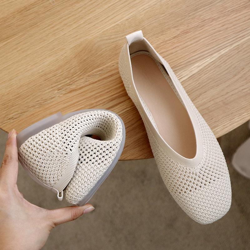 Fangtou Granny Shoes Women's New Soft Soled Hollow Out Casual Shoes Flat Sole Single Shoes