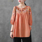 Retro Embroidered Round Neck Short Sleeve T-Shirt Women's Loose Shirt Summer Half Sleeve Cotton Top