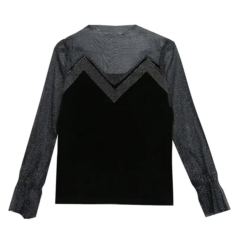 Mesh Stitching Sexy Perspective Women's Top Fashion Lace Letter Print Bottoming Shirt