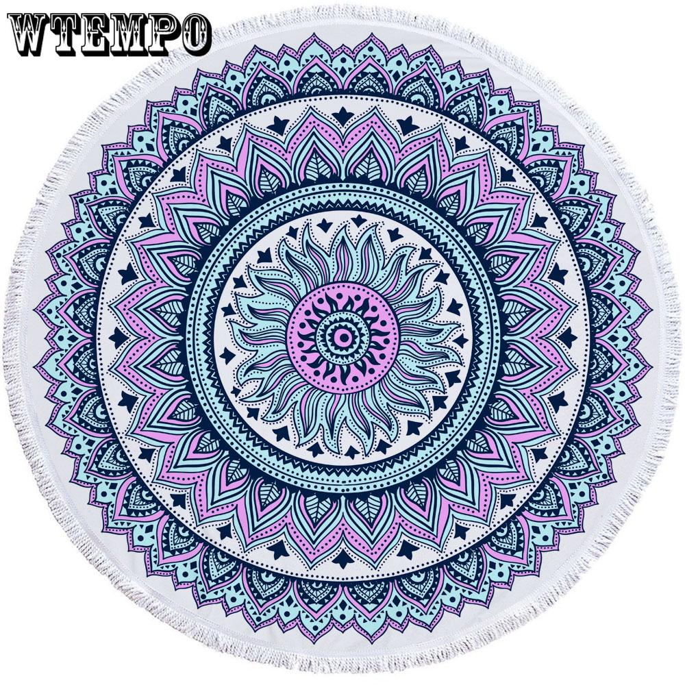 WTEMPO Beautiful flower Microfiber Printed Round Beach Towel With Tassel Blanket