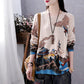 Vintage  Literary Print Long-sleeved Sweater Women Fall/winter Oversized Knit Sweater Outwear  Pullover Jumper Top with Pocket