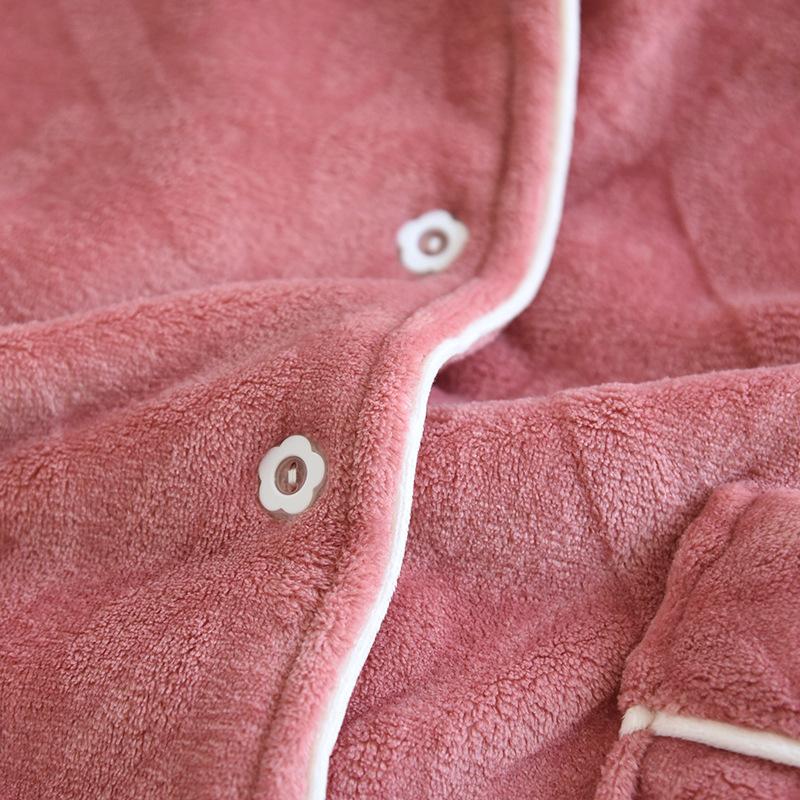 Winter Sleepwear Set Women Coral Fleece Pajamas Suits Flannel Thick Velvet Warm Homewear with Pockets Tops and Pants Long Sleeve Turn-down Collar