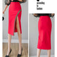 Half-length Skirt Female Summer Mid-length Bright Silk Stitching High Waist Bag Hip Skirt Black Professional Split One-step Skirt