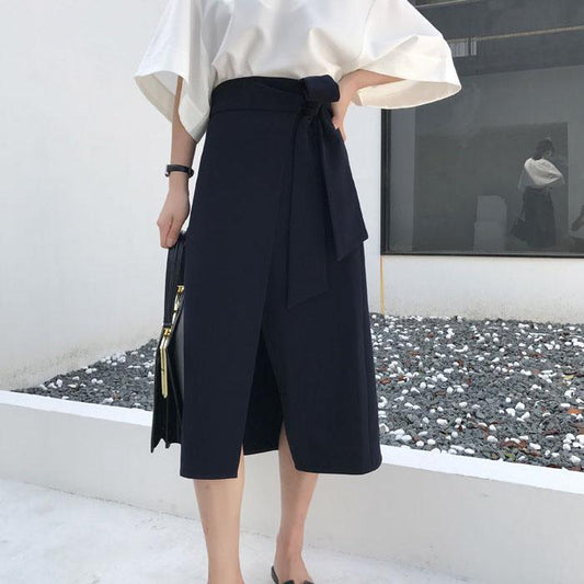 Female Vintage High Waist Long Holiday Irregular Skirt Slim Elegant A-line Solid Color Party Skirt