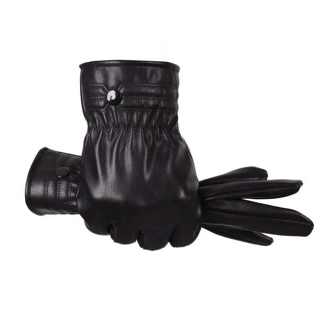 Men's Leather Gloves Winter Outdoor Motorcycle Gloves Plus Velvet Thick Touch Screen Gloves