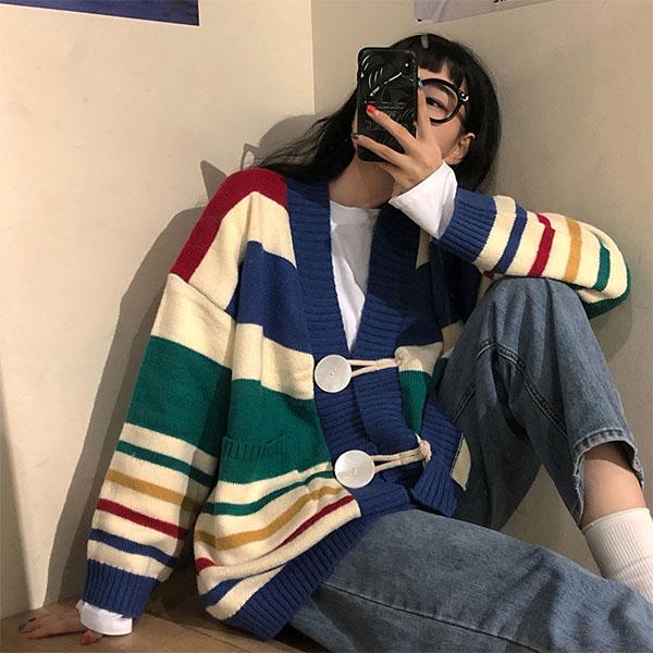Spring and Autumn Outer Wear Knit Sweater Long-sleeved Blouse Women Wild Korean Loose Lazy Wind Coat Sweater