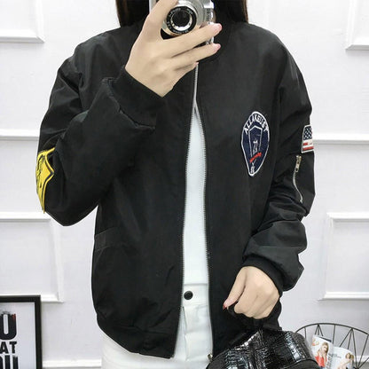 Women Casual Fashion Baseball Jacket Long Sleeve O-Neck Jacket