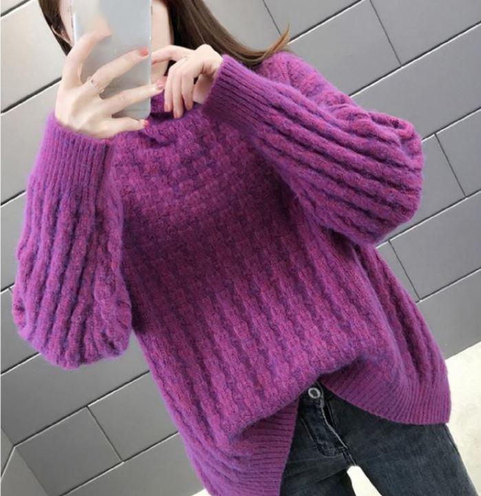 Waterproof Mink Fleece Solid Color Knit Sweater Red Turtleneck Plush Sweater Loose Large Size Bottoming Shirt