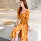 2020 Strawberry Print Cute Long Dress Spring Summer Women Streetwear Slim Split Dress Chiffon Dress