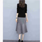 Large Size Women's Skirt Set V-neck Pleated Long-sleeved Top Irregular Ruffled Fishtail Skirt Two-piece Set Spring and Summer Casual Suit