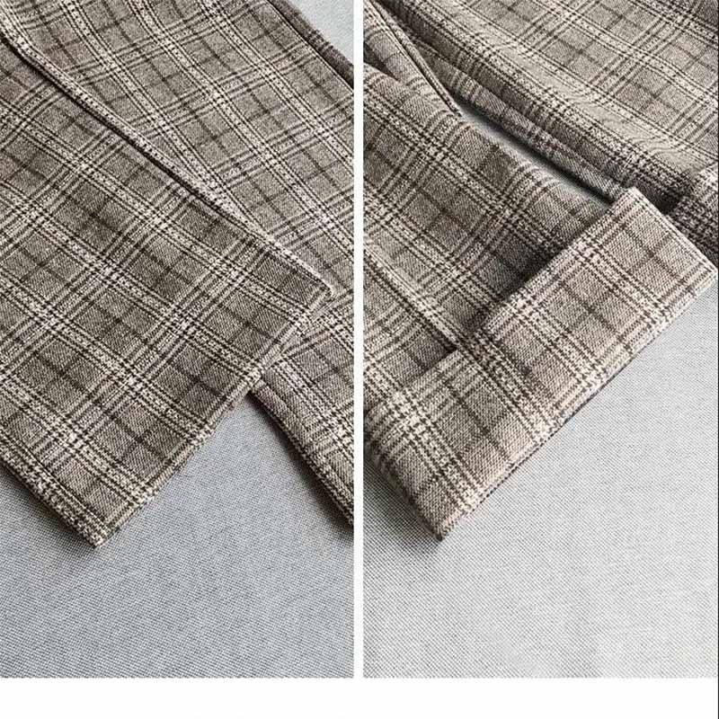 Wide-leg Pants Female Winter Korean Student Woolen Plaid Woolen Casual High-waist Drape and Thin Straight Nine-point Pants