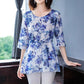 Women's Summer Half Sleeve Chiffon Shirt Printed Loose Large Size Top Mid Length