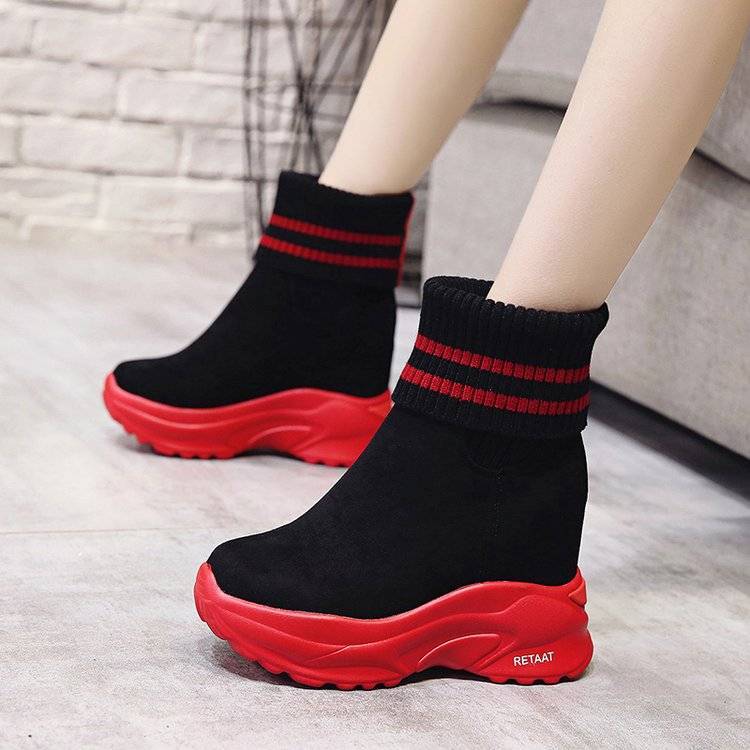 Thick-soled Ankle Boots Inner Heightening Suede Casual Snow Boot Plus Velvet Inner Martin Boots Women Soft Sole  Winter Footwear