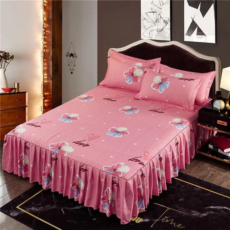Non-slip Bedspread Korean Wedding Bed Cover Bed Sheet Dustproof Simmons Protective Cover Thickened Twill Sanding Bed Skirt