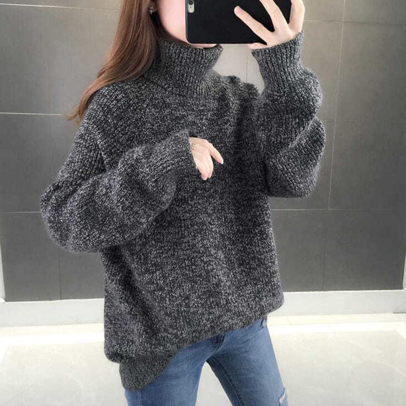 Turtleneck Sweater Women Wear Thick Black Knitted Bottoming Shirt In Autumn and Winter, Casual and Loose Outer Wear