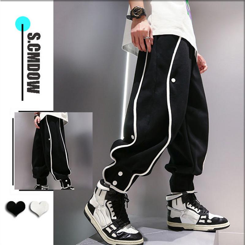 Solid Color Casual Sports Pants Men's Loose Beam Feet Handsome Button Sports Trousers Buttoned All-match Harem Overalls