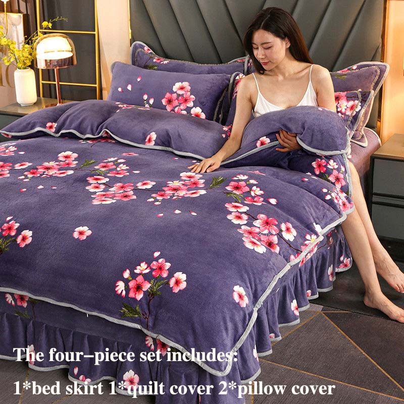 Winter Thick Milk Velvet Four-piece Bed Skirt Plus Velvet Warmth Double-sided Velvet Duvet Cover Bedding Set