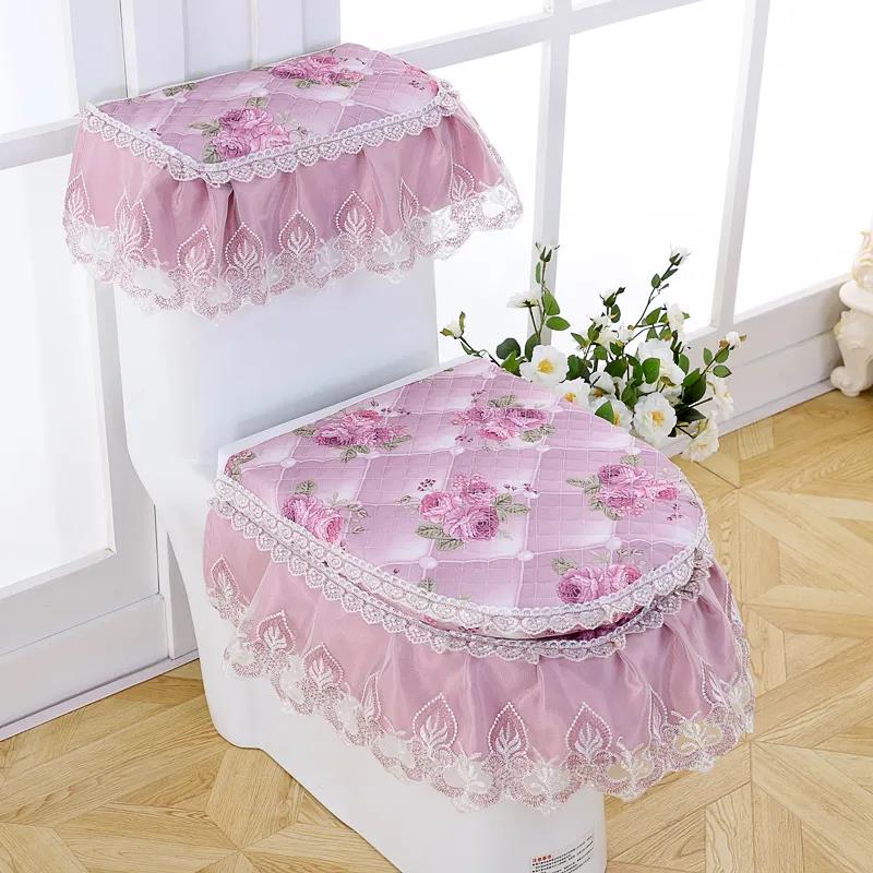 Chenille Toilet Three-piece Set Garden Lace Fabric Zipper Toilet Seat Cushion Toilet Seat Cover Ring Cover
