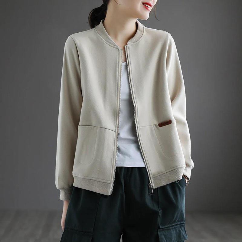 Ladies Short Coat Women's Spring and Autumn Loose Zipper Cardigan Sweater Casual Baseball Uniform