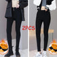 2Pcs Knitted Calf Pants Winter Women's Plus Cashmere Cotton Pants Plus Size Slimmer Fashion Tight Pants High Waist Jeans Beaver Cashmere Outer Wear