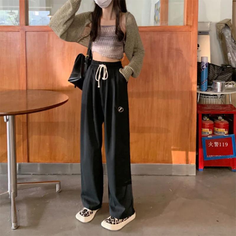 Drawstring Sports Pants Women's Spring and Summer High Waist Straight Loose Drape Pants Casual Lazy Wind Wide Leg Pants