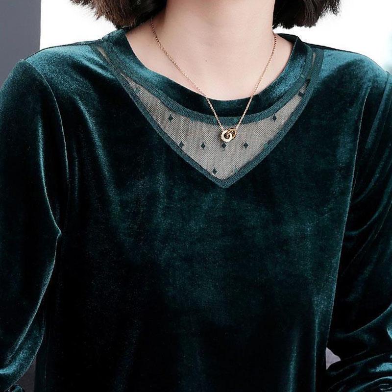 Women's Spring and Autumn Round Neck T-Shirt Solid Color Large Size Loose Long Sleeve Top