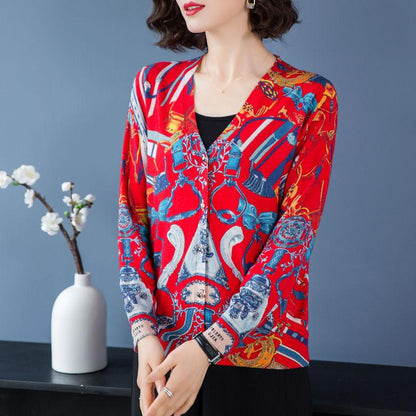 Bohemian Printed Cardigan Women's High-end Thin Short Knitted Jacket Loose Wool Cardigan Plus Size Woollen Sweater Outer Wear