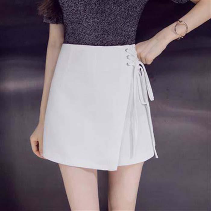 Pofulove Women Anti-light Irregular Skirt Lace-up High Waist Sexy Package Hip Skirt A Word Skirts