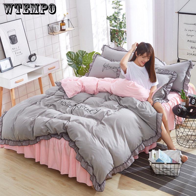 Microfiber Lace Princess Print Soft Duvet Cover Set Pillow Case Zipper Home Bedding Cover