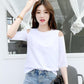 Lady  Summer  Concise  Sweet Style Round-Neck Flower Sleeve Pure Color Fashion Casual Loose T-shirt