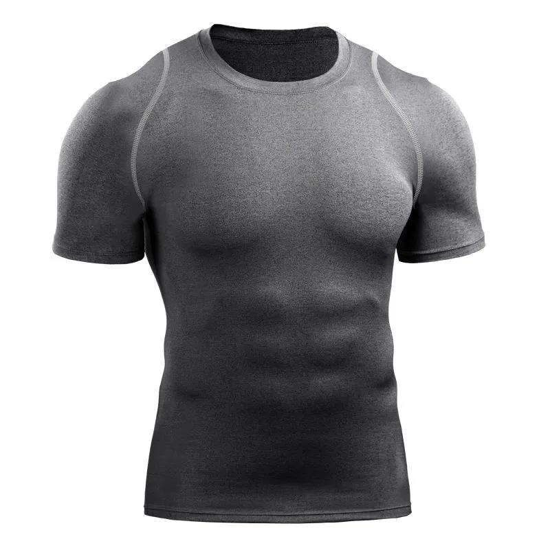Fitness T-shirt Men Sports Shirt Half Sleeve Elastic Running Tees Breathable Casual Quick Dry Top Solid Color Tights Summer