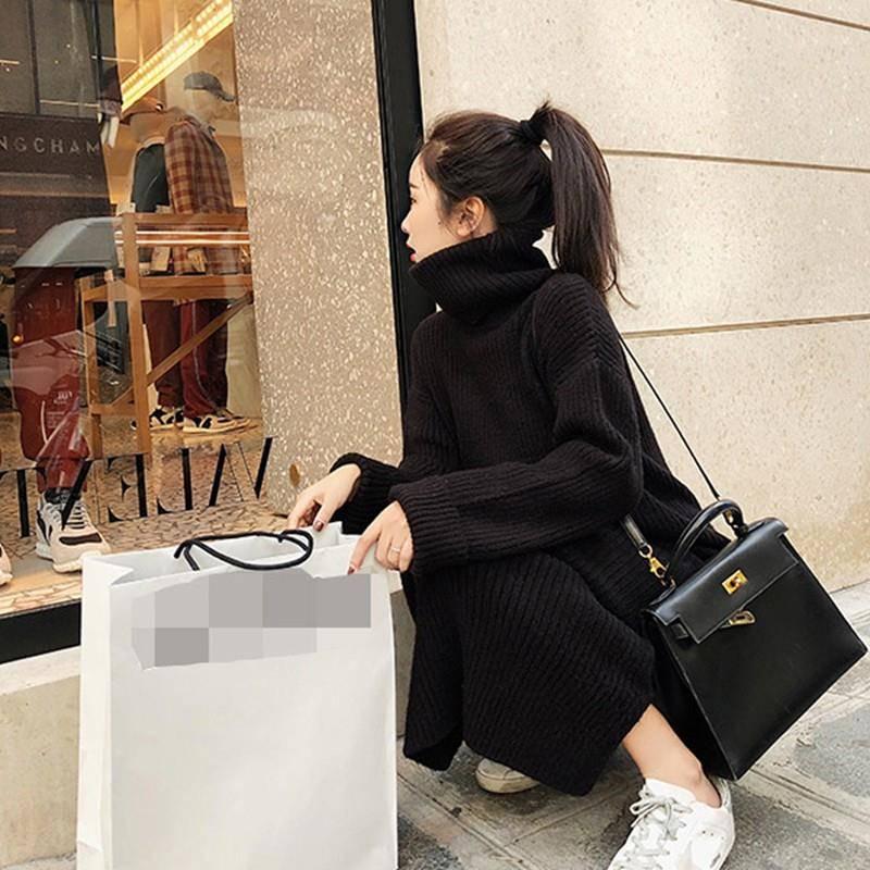 Women Knitted Sweater Pullovers Turtleneck Dress Long Slim Elastic Long Sweater Dress Female Jumper