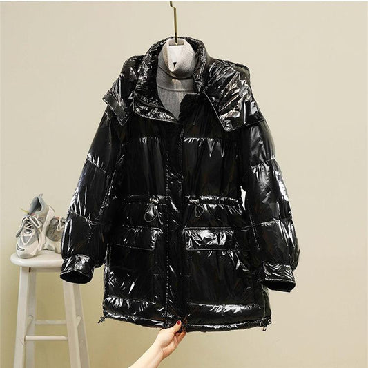 Glossy Disposable Down Jacket Women's Mid-length Loose Waist Bread Jacket