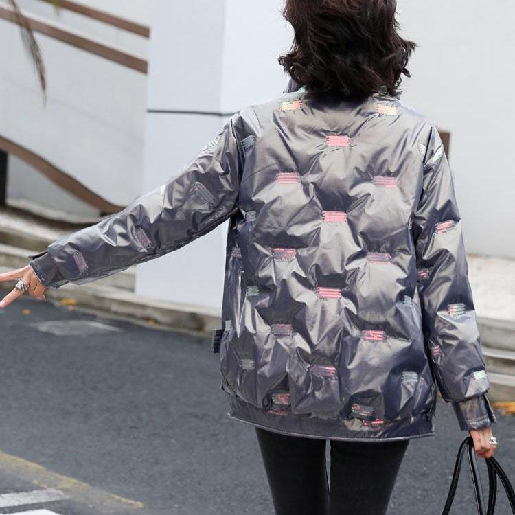 Winter Thick Warm Short Parkas Women Elegant Zipper Short Cotton Jackets Female Wash Free Sequin Embroidered Wadded Jacket