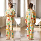 Women's Long-sleeved Floral Printing V-neck Pajamas Suit Home Wear Set Spring Sweet Casual Large Size Loose Pajamas Two-piece Set