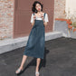 Denim Suspender Skirt Spring Summer Loose Over The Knee Mid-length Suspender Dress Thin